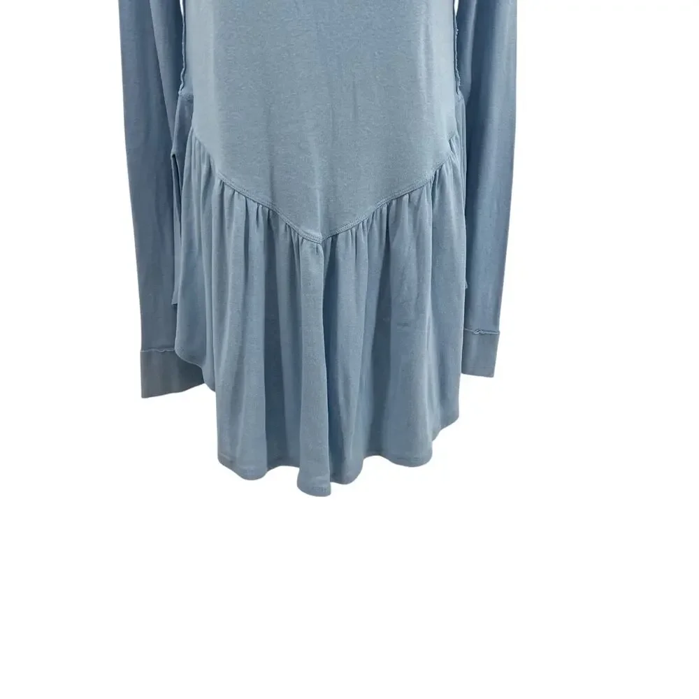 Free People We The Free Rose Petal Tee Shirt Long Sleeve‎ Blue Size Large